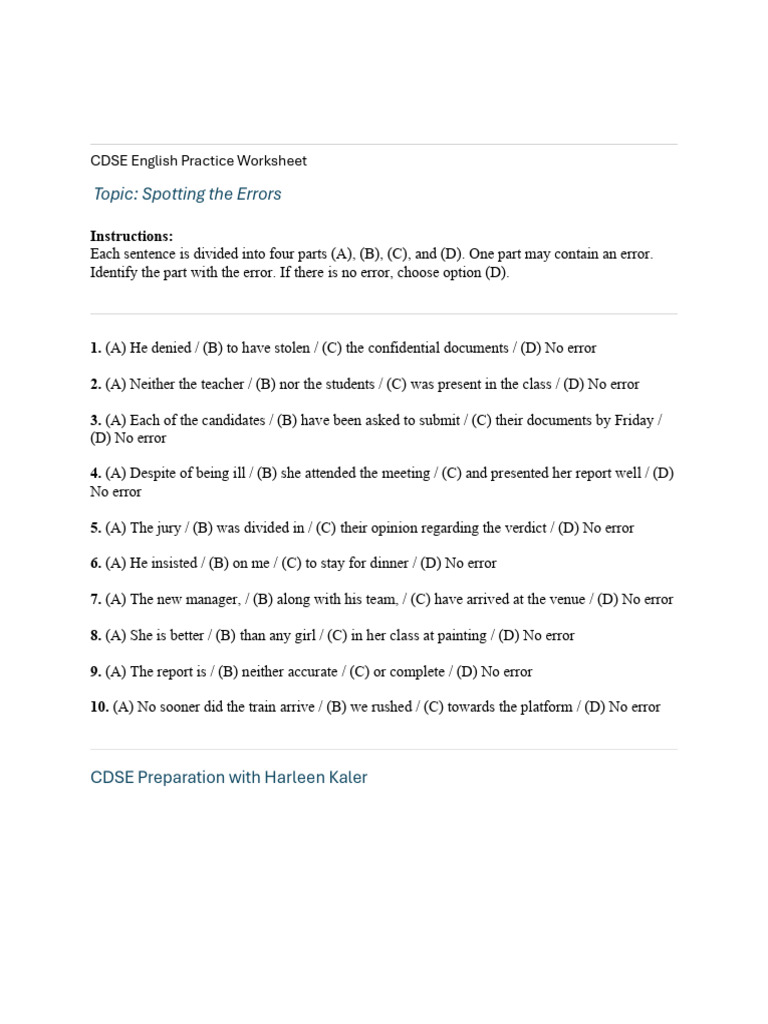 Sentence Error Identification Practice | PDF