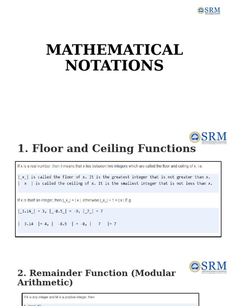 Mathematical and Asymptotic Notations | PDF | Multiplication ...