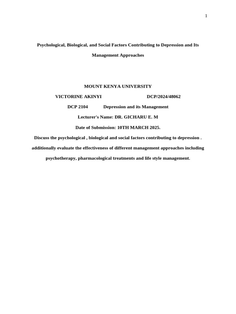 Social Factors in Depression Management | PDF | Major Depressive ...