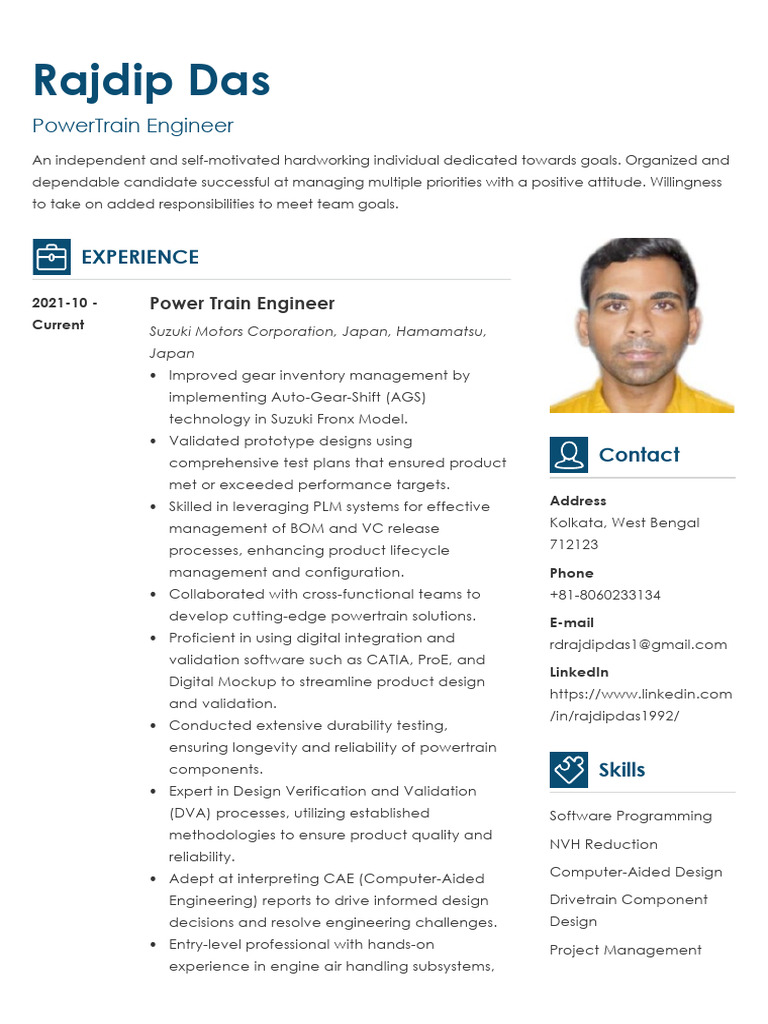 Rajdip Das PowerTrain Resume-1 | PDF | Product Lifecycle | Computing