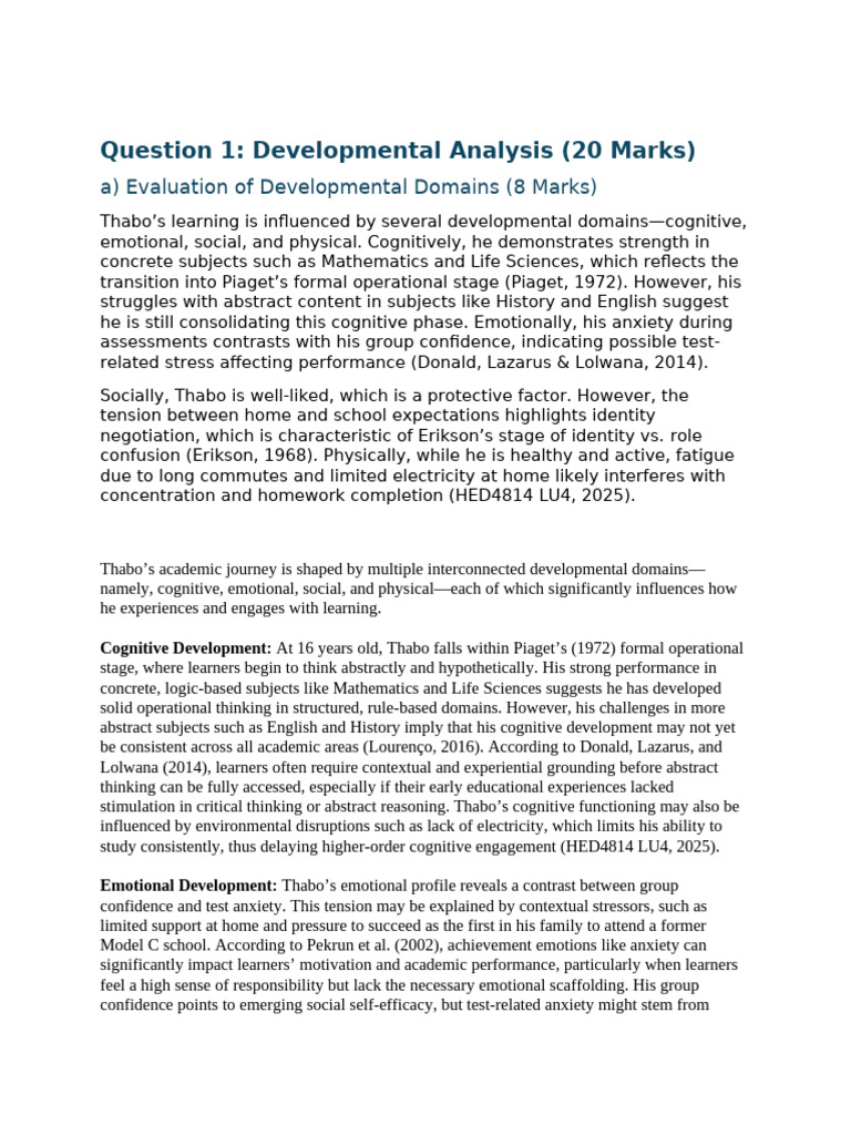 Thabo's Developmental Analysis in HED4814 | PDF | Learning | Psychology