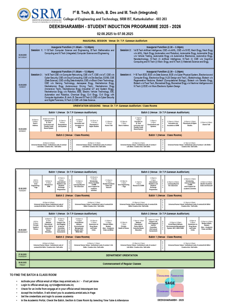 Induction Program Schedule 2025 2026 1 | PDF | Mechatronics | Computing