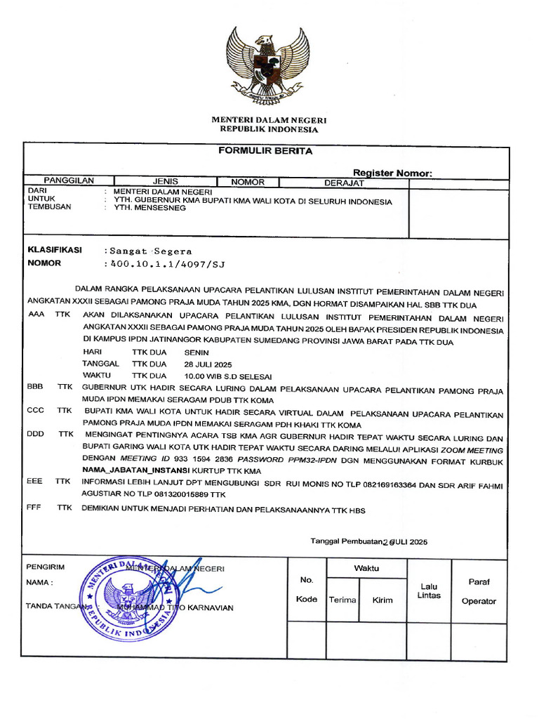 Radiogram PPM 2025 Bagi Gubernur, Bupati, Dan Walikota Seluruh ...