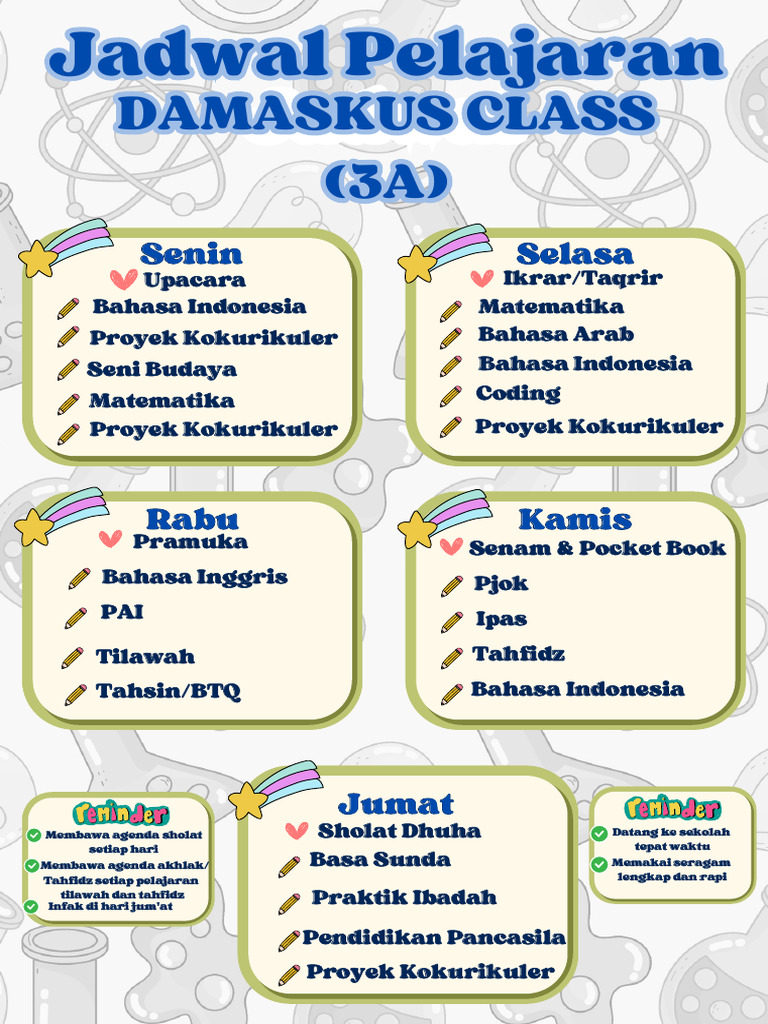 Kuning Hijau Penuh Warna Ilustrasi Sains Jadwal Pelajaran Dokumen A4 ...