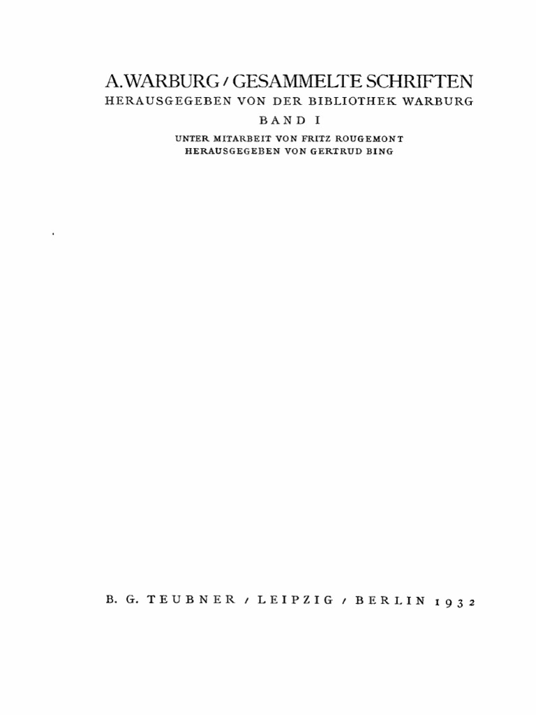 Aby Warburg Gesammelte Schriften Die Erneuerung Der Heidnischen Antike Band II 1932