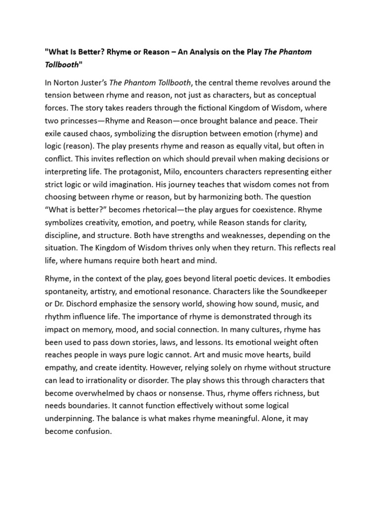 Rhyme and Reason in The Phantom Tollbooth | PDF | Reason | Poetry