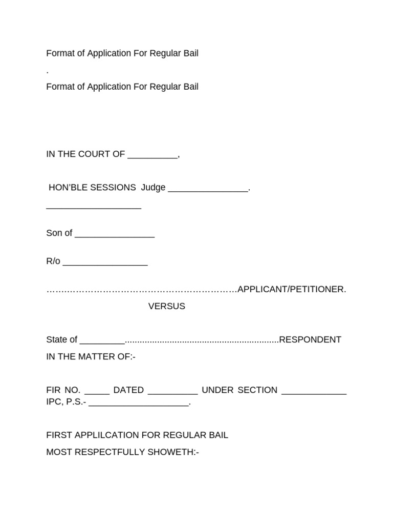 Regular Bail Application Format | PDF | Bail | Crime & Violence