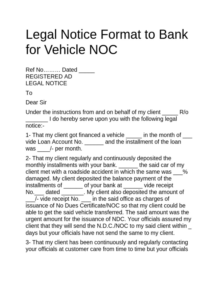 Legal Notice for Vehicle NOC Delay | PDF | Business | Private Law