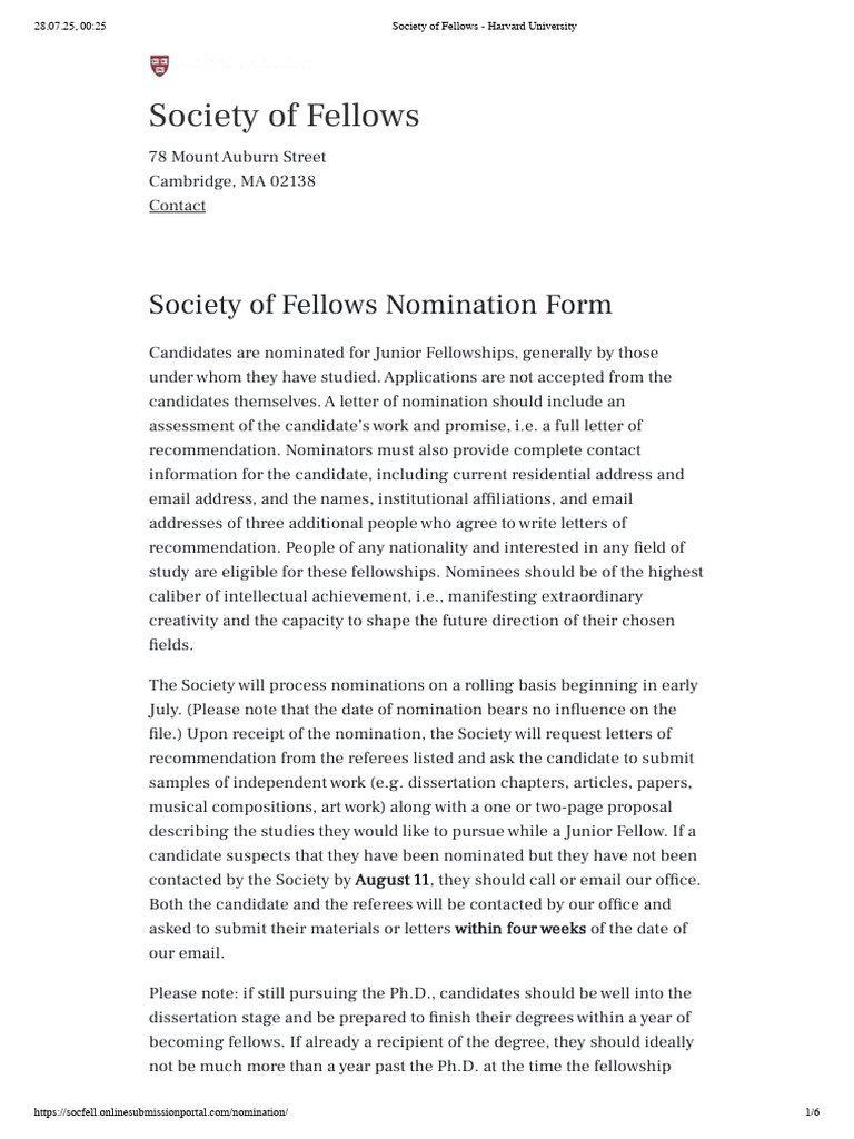 Harvard Society of Fellows Nomination Guide | PDF | Fellow | Doctor Of ...