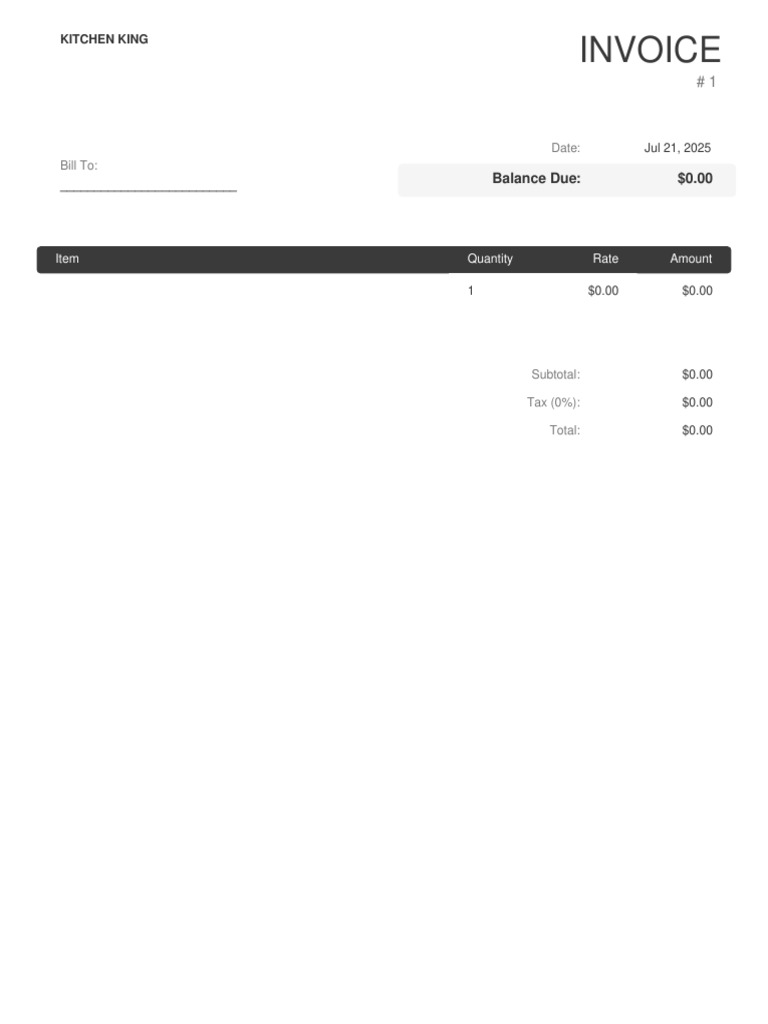 Kitchen King Invoice #1 - Zero Balance | PDF