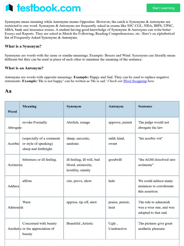 500+ Synonyms and Antonyms PDF | PDF