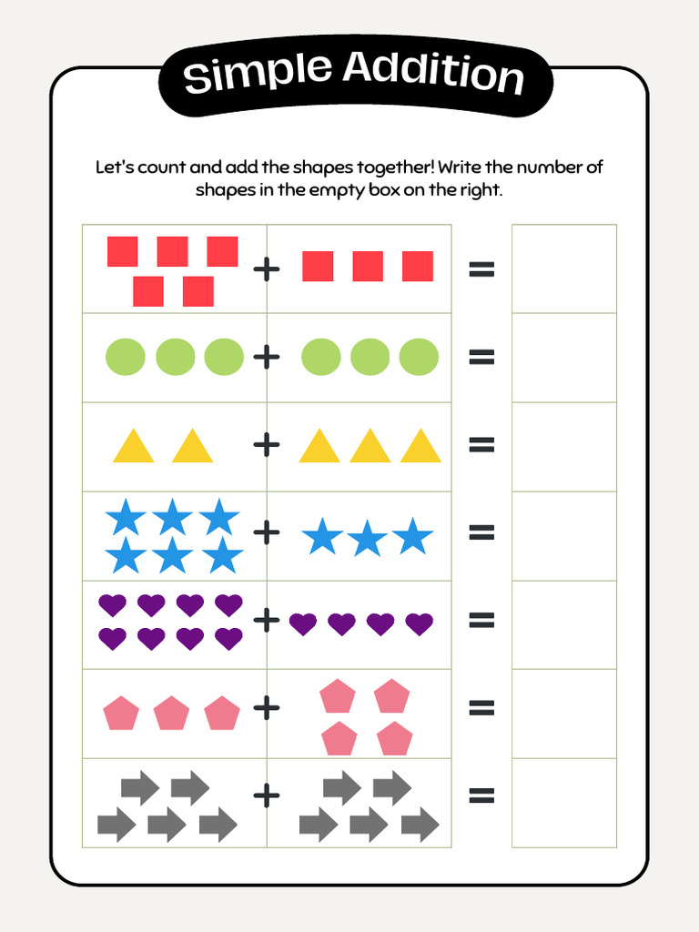 Simple Addition Worksheet in Colorful Simple Style | PDF