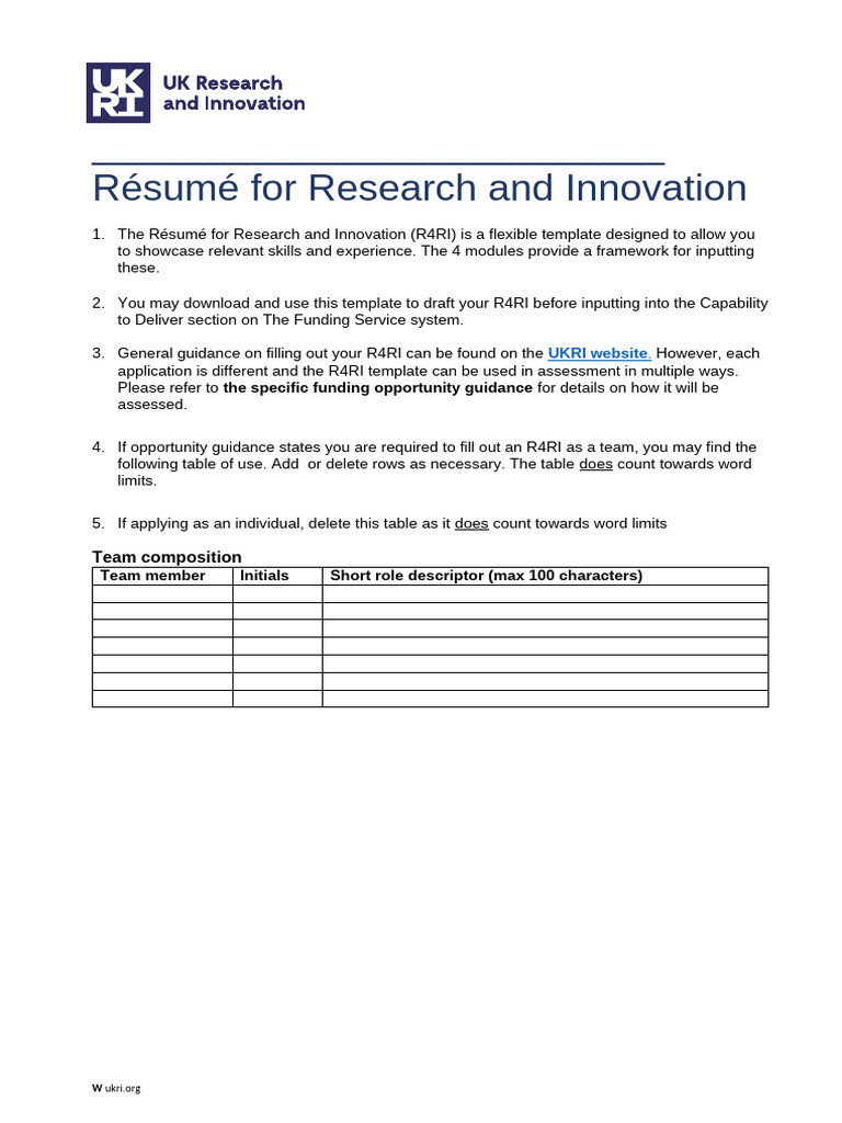 R4RI Template for Research Applications | PDF