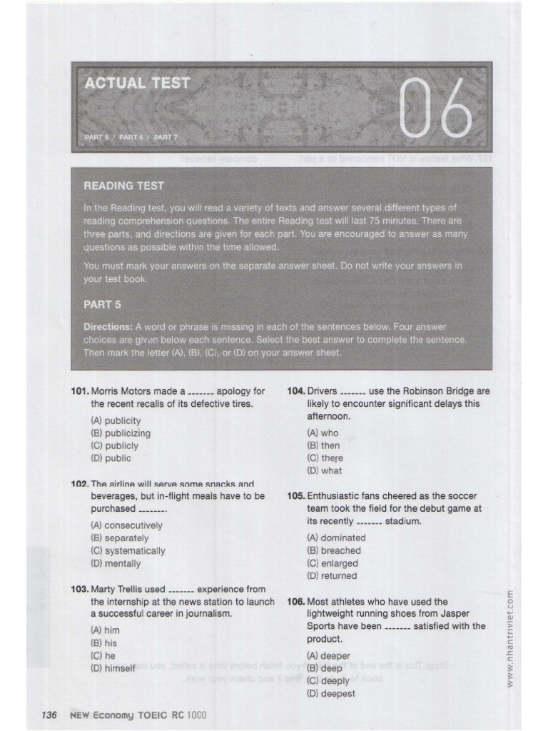 Part 5 Test 6 Mstham | PDF