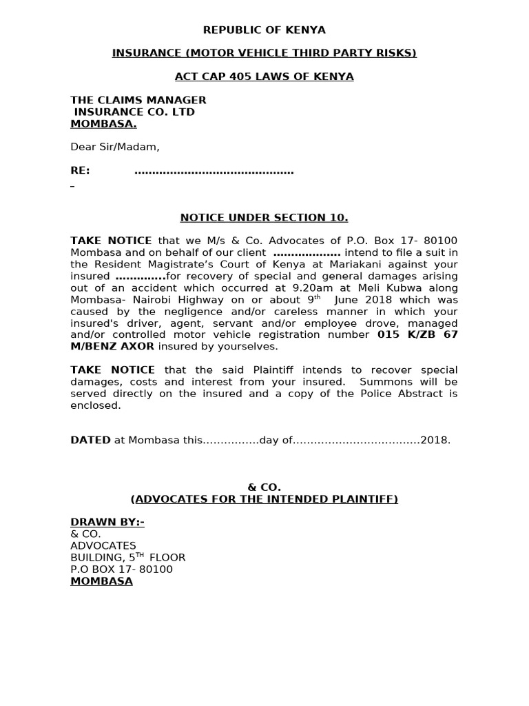 Kenya Motor Vehicle Accident Notice | PDF