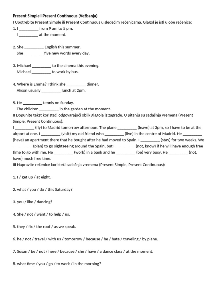 Present Simple & Continuous Exercises | PDF