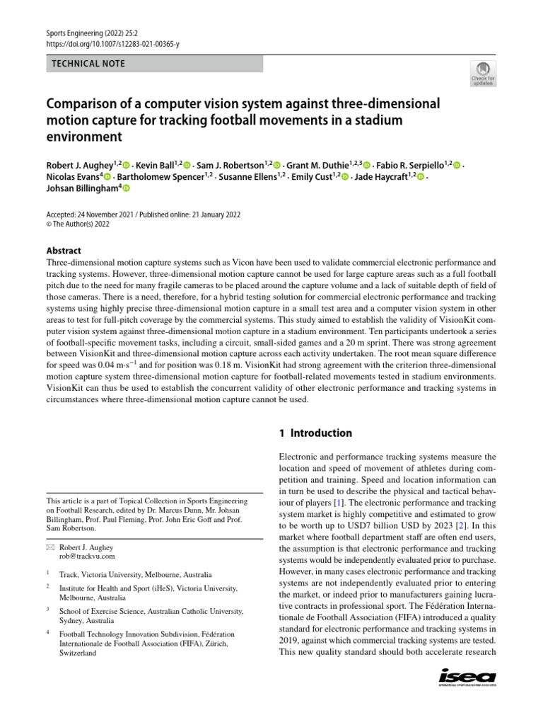 Computer Vision vs Motion Capture in Football | PDF | Accuracy And ...
