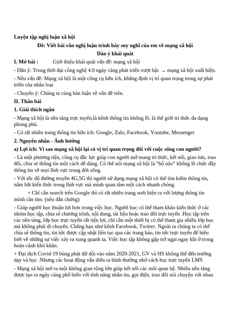 Nghị Luận Về MXH | PDF