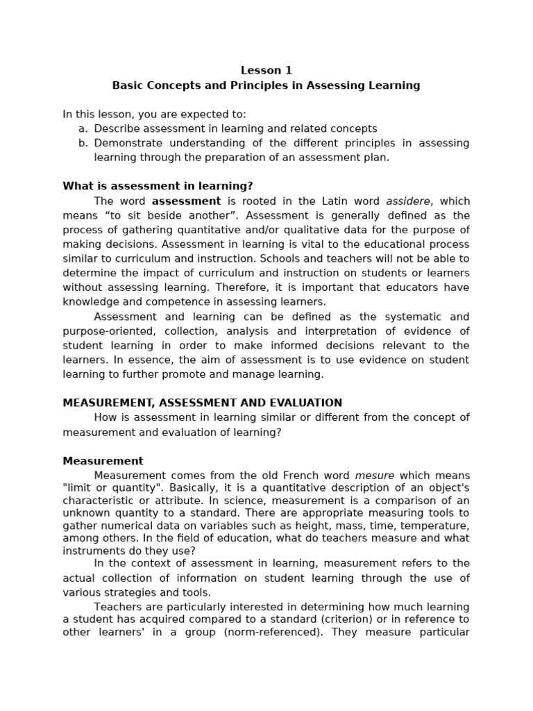 Understanding Learning Assessment Principles | PDF | Educational ...