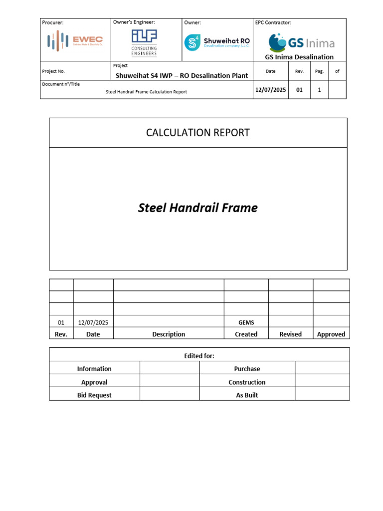 Steel Handrail Frame Calculation Report | PDF | Structural Load ...