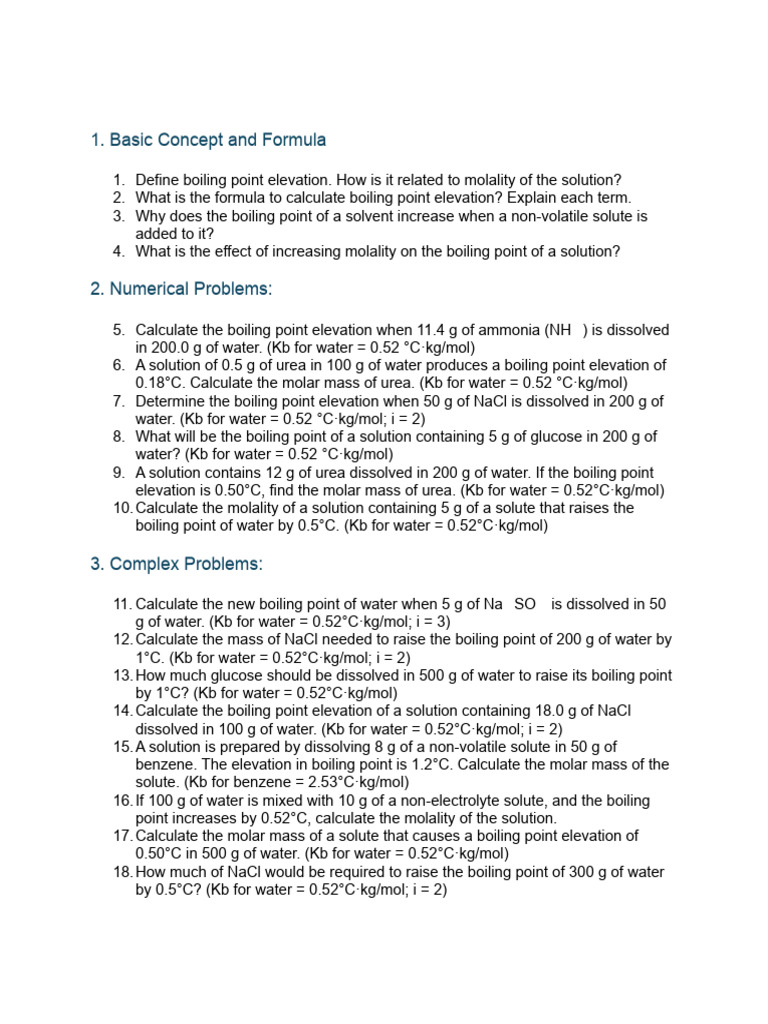 Boiling Point Elevation Practice Problems | PDF | Water | Molar ...