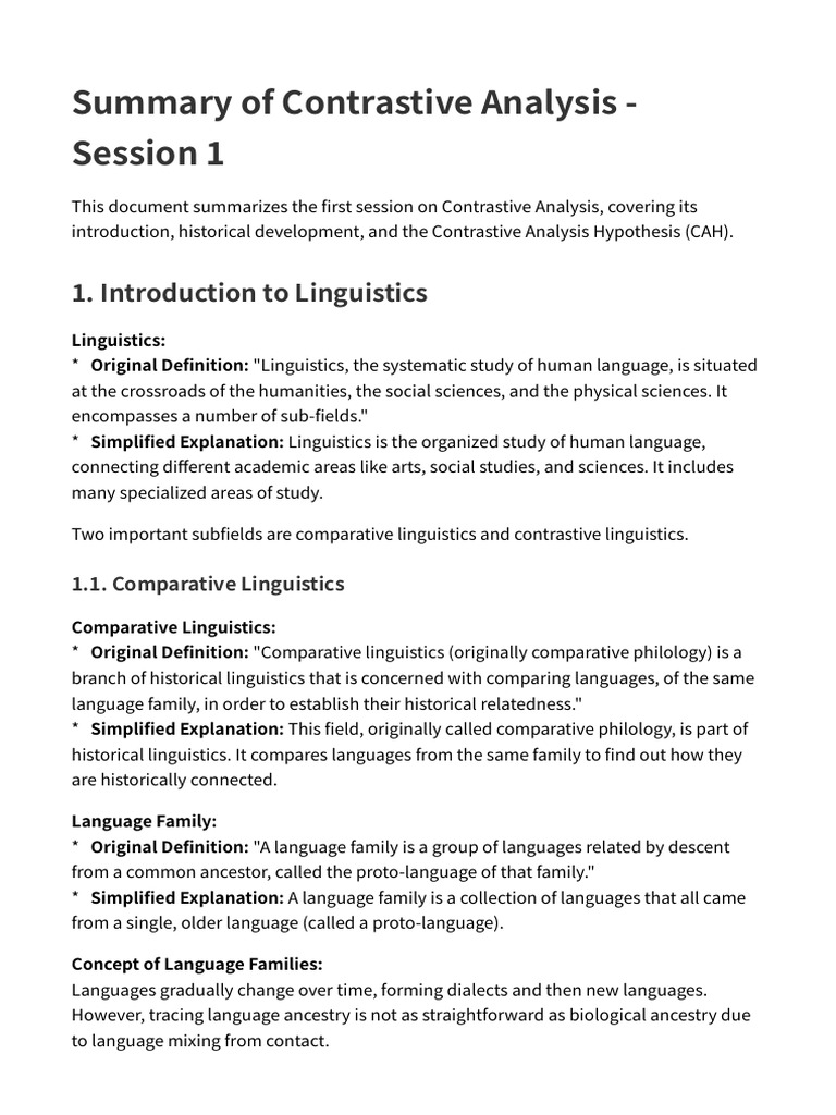 Overview of Contrastive Analysis Concepts | PDF | Second Language ...