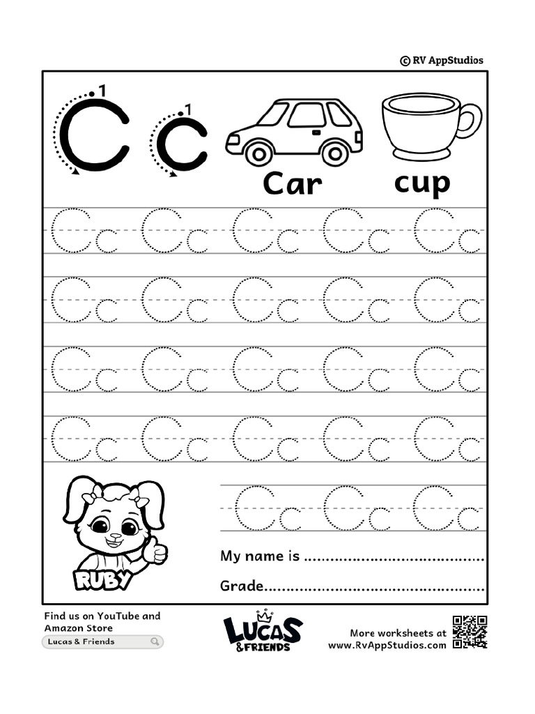 246 Free Printable Worksheets For Kids Alphabet Letter CC Tracing BW | PDF