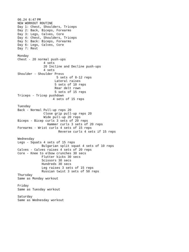 Weekly Workout Routine Plan | PDF