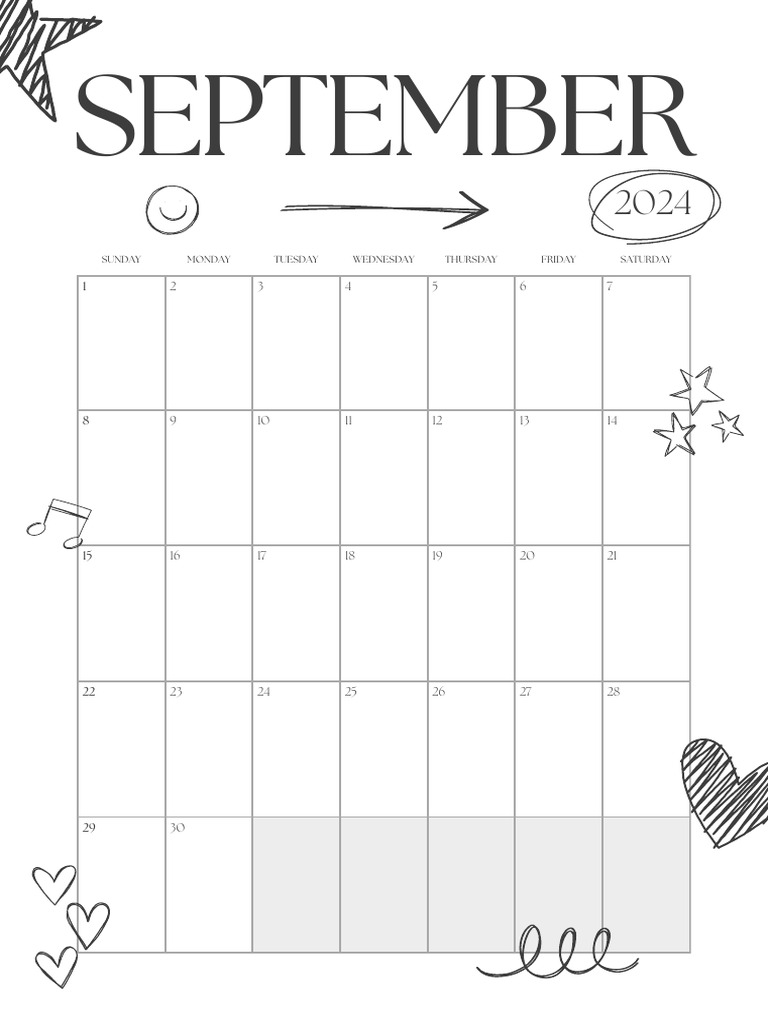 Black and White Simple Cute Doodle Style 2024 Monthly Planner PDF | PDF
