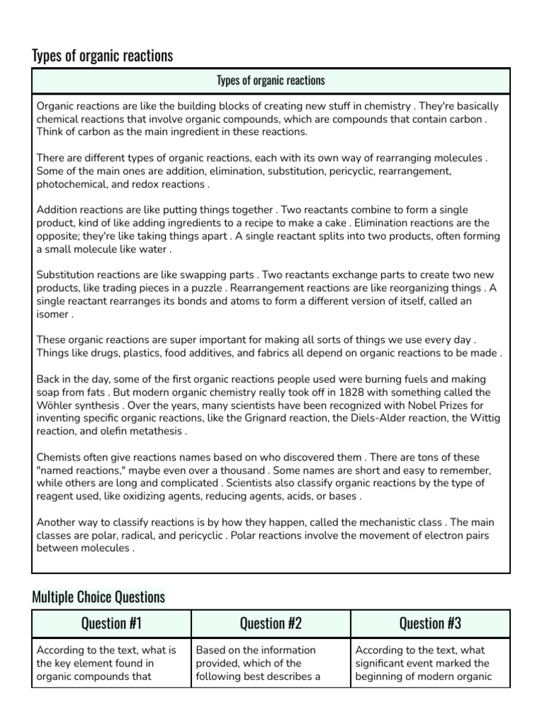Types of Organic Reactions Explained | PDF | Chemical Reactions ...