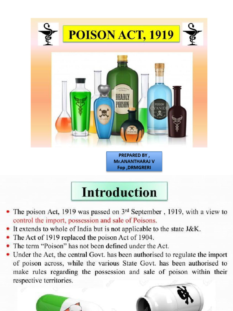 Objectives of the Poison Act 1919 | PDF