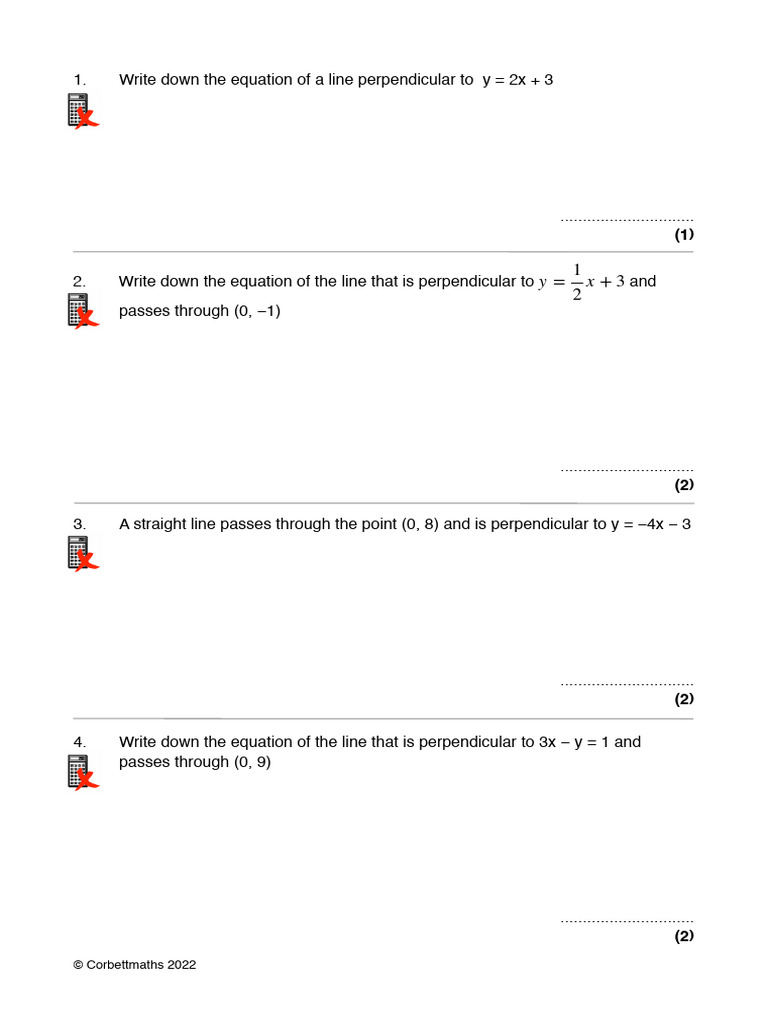 Equations of Perpendicular Lines | PDF | Line (Geometry) | Classical ...