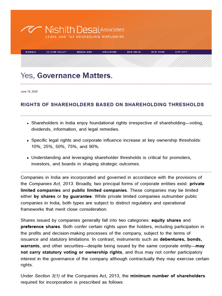 Shareholder Rights by Ownership Thresholds | PDF | Governance ...