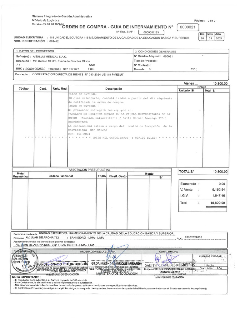 Orden de Compra 21-2024-Almacen Virtual | PDF