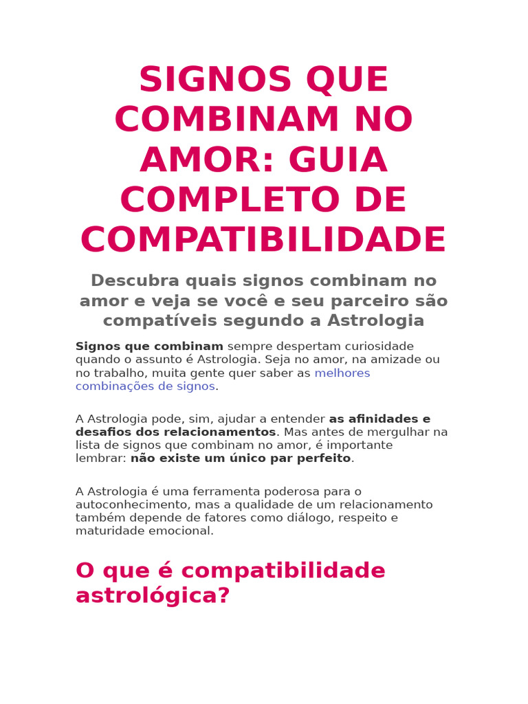 Compatibilidade Amorosa dos Signos | PDF | Signo do zodíaco | Aprendizado