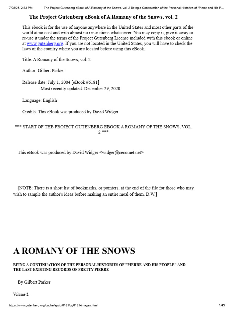 The Project Gutenberg Ebook of A Romany of The Snows, Vol. 2 | PDF