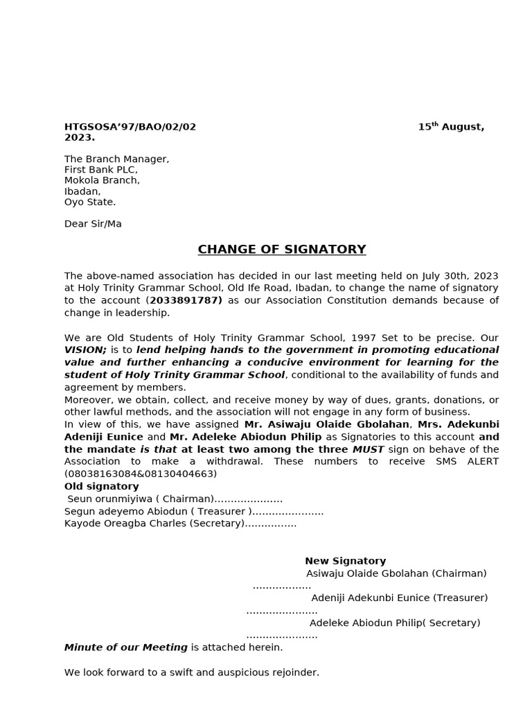 Change of Signatory | PDF