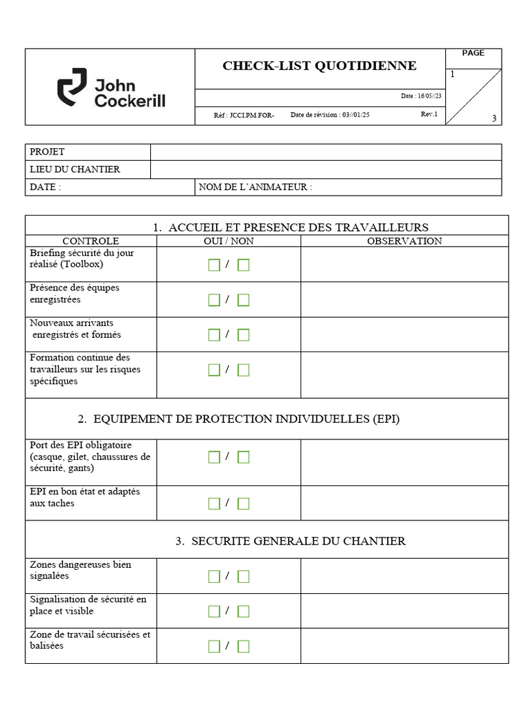 Check-list Sécurité au Travail | PDF