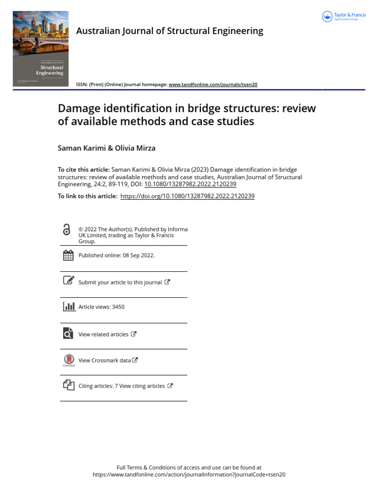 Damage Identification in Bridge Structures Review of Available Methods ...