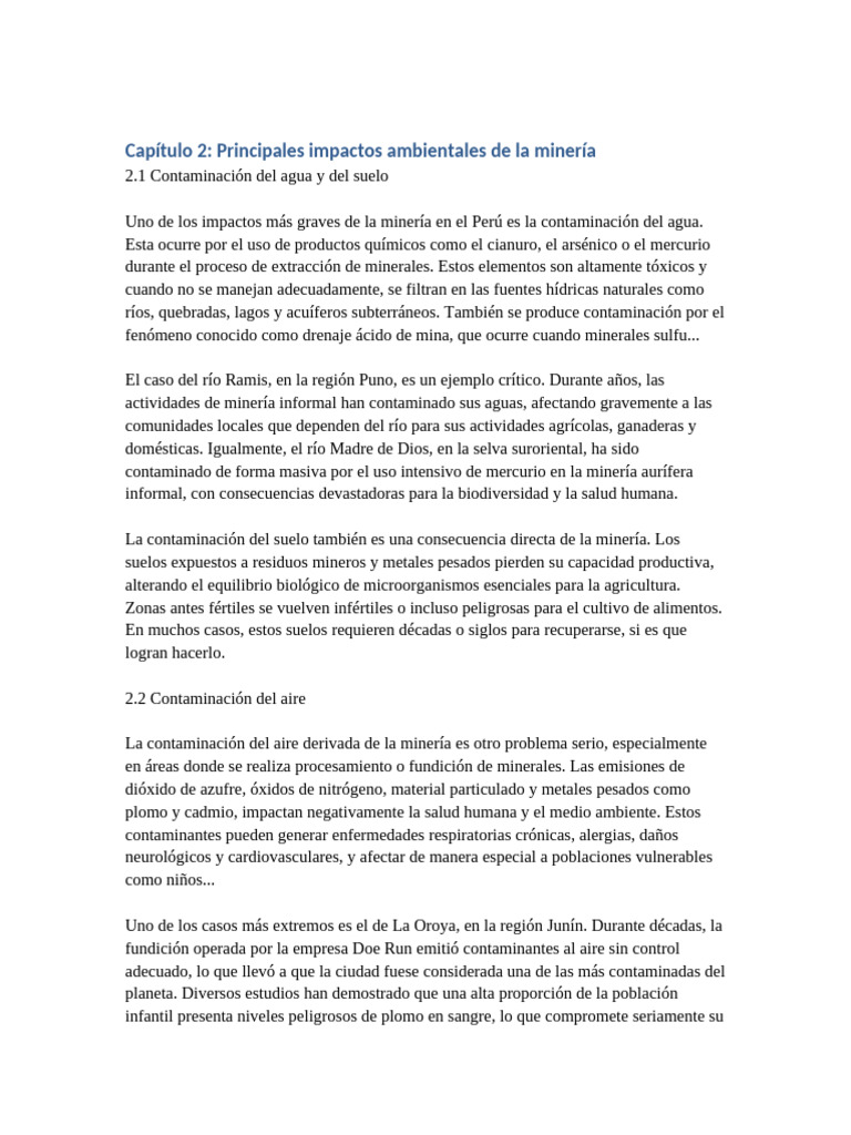 Impactos ambientales de la minería en Perú | PDF | Contaminación | Minería
