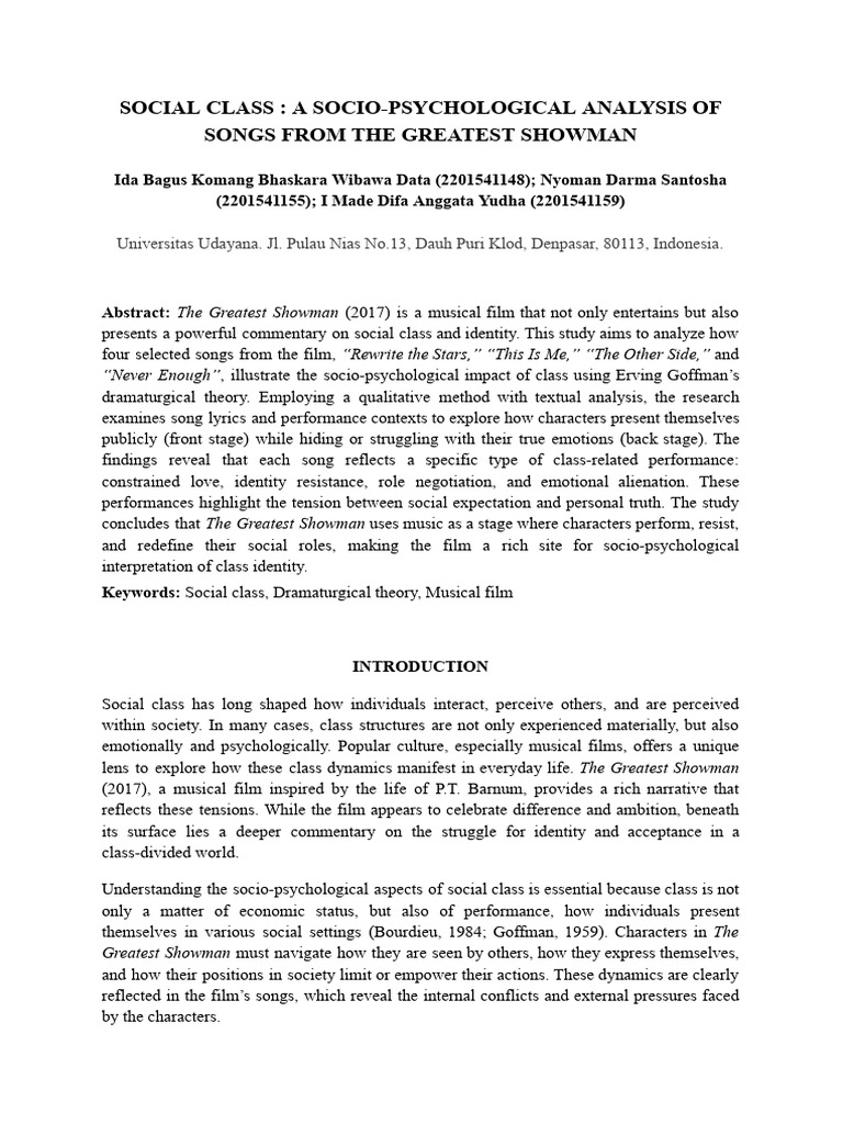 Socio-Psychological Class Analysis in Songs | PDF | Identity (Social ...