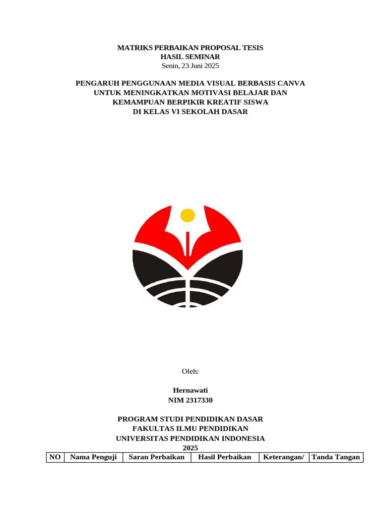 Matriks Perbaikan Proposal Tesis | PDF