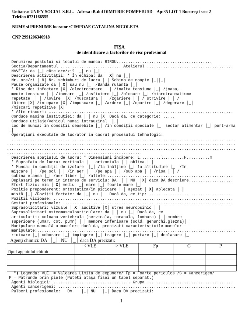 Fisa de Expunere La Riscuri Profesionale | PDF