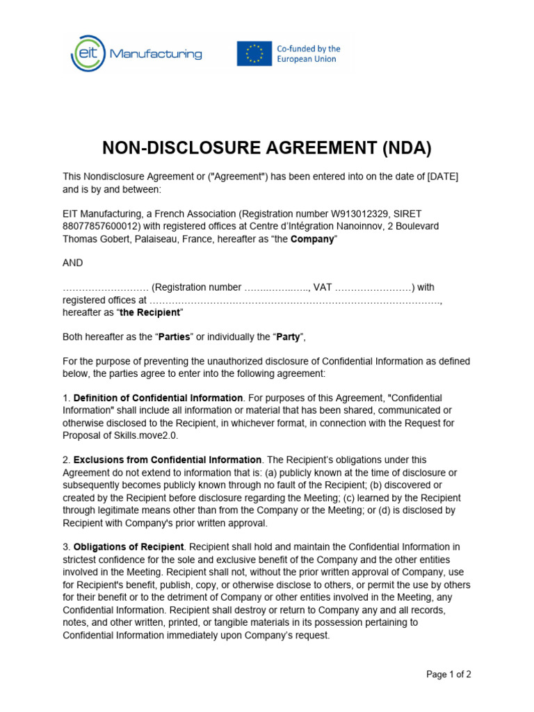 NDA for Skills.move2.0 Agreement | PDF | Non Disclosure Agreement ...