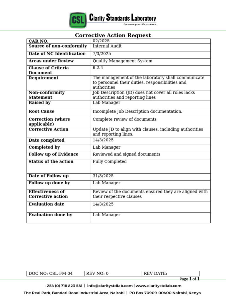 CAR 02/2025: Job Description Update | PDF