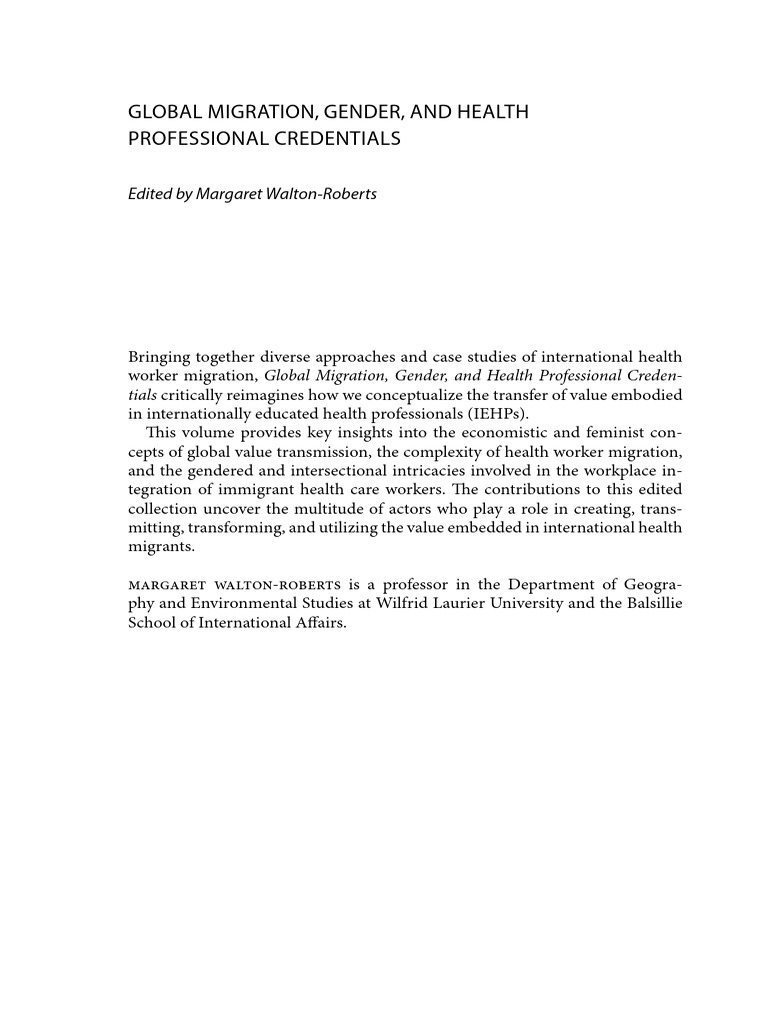 Migration, Gender, and Health Credentials | PDF | Human Migration ...
