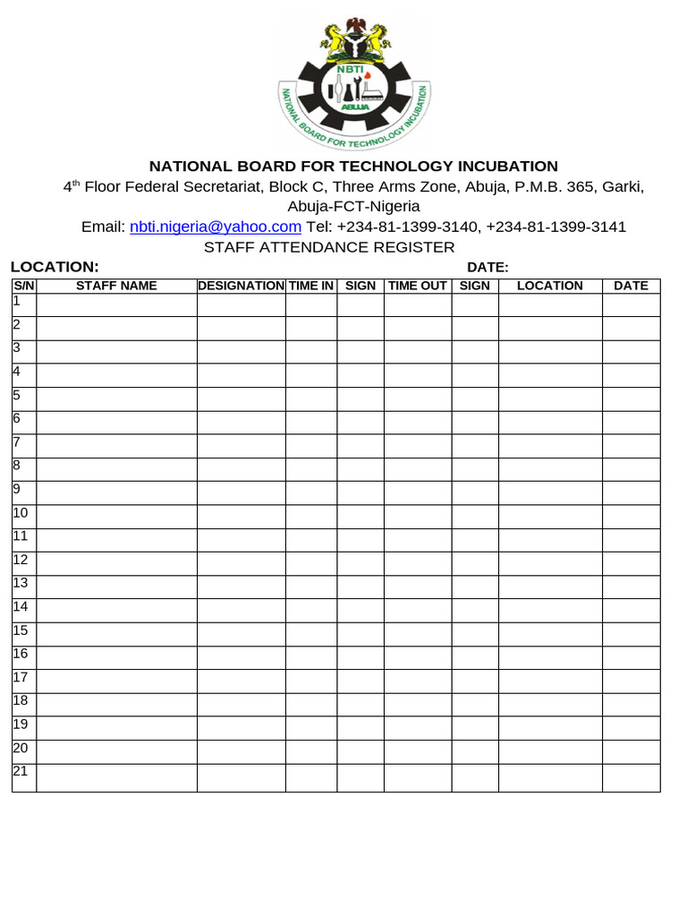 New Format For Daily Attendance Register April 2025 - Nbti-Centres | PDF
