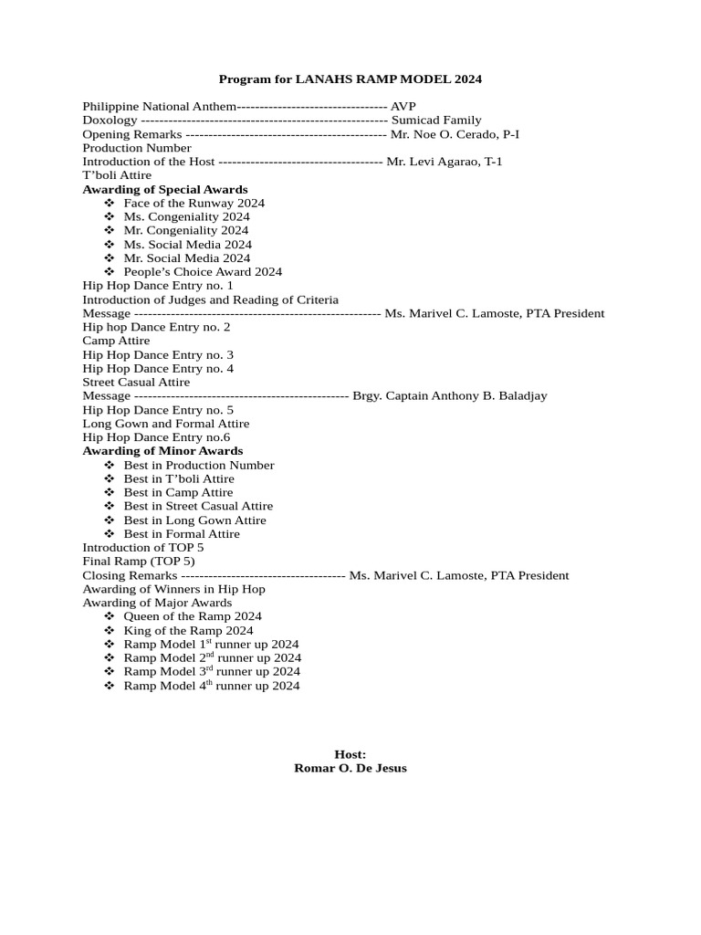 Program For LANAHS RAMP MODELS 2024 | PDF