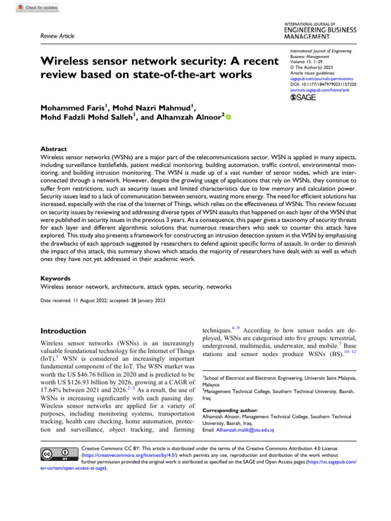 Faris Et Al 2023 Wireless Sensor Network Security A Recent Review Based ...