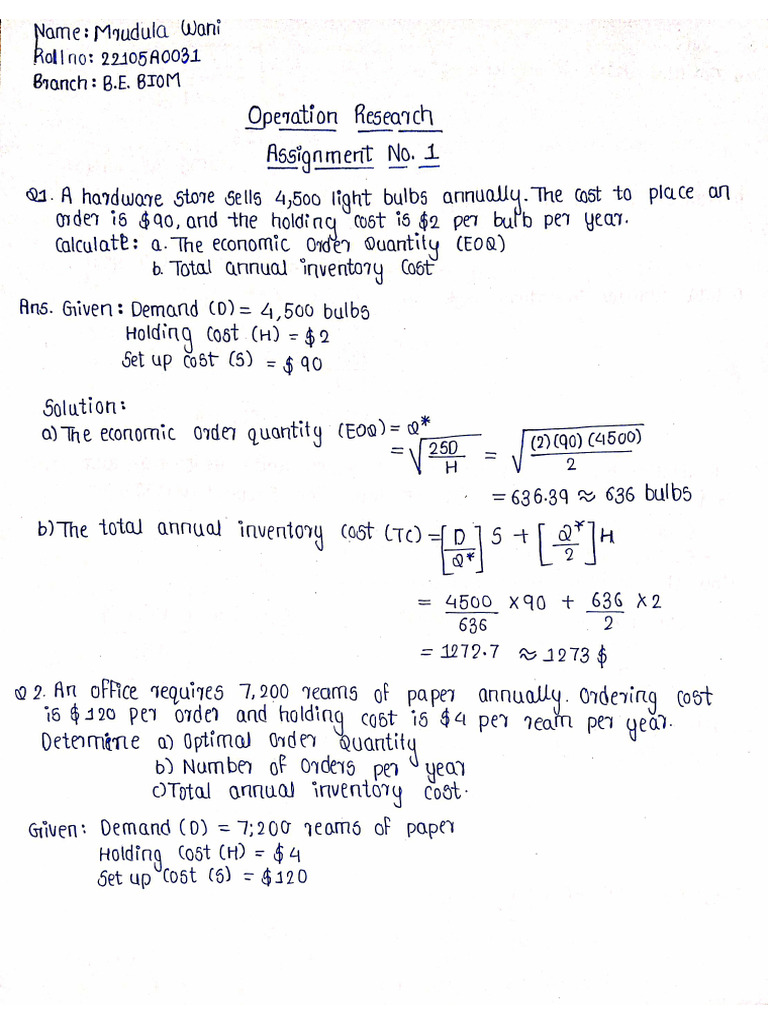 Or Assignment 1 Mrudula Wani 22105a0031 | PDF